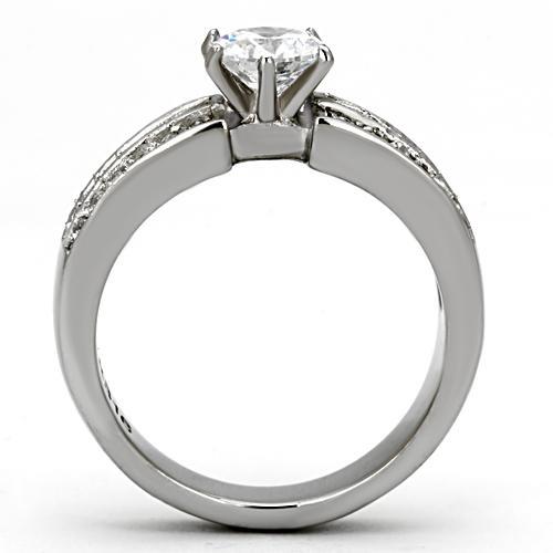 MATK997 - High polished (no plating) Stainless Steel Ring with AAA Grade CZ  in Clear