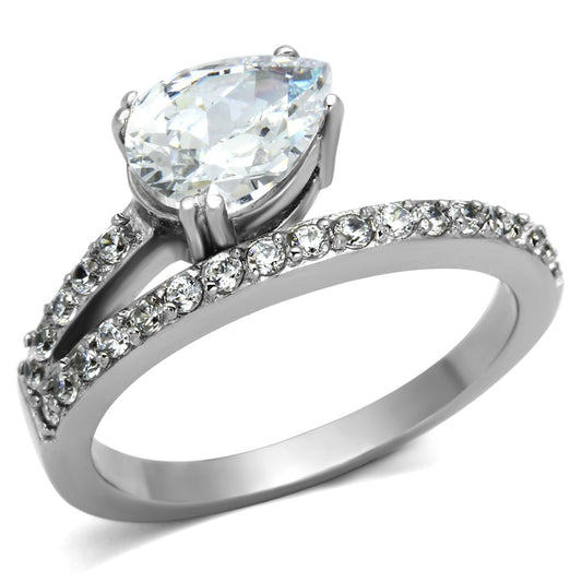 MATK998 - High polished (no plating) Stainless Steel Ring with AAA Grade CZ  in Clear