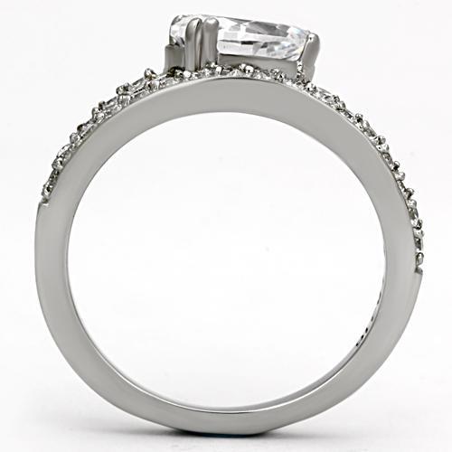 MATK998 - High polished (no plating) Stainless Steel Ring with AAA Grade CZ  in Clear
