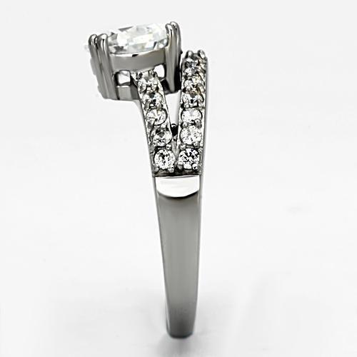 MATK998 - High polished (no plating) Stainless Steel Ring with AAA Grade CZ  in Clear