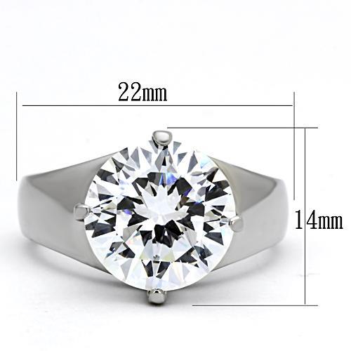 MATK999 - High polished (no plating) Stainless Steel Ring with AAA Grade CZ  in Clear