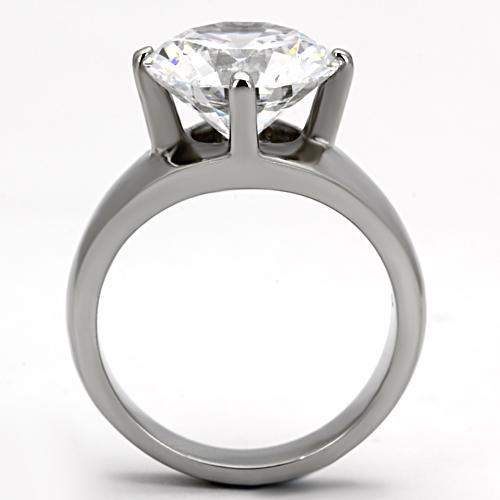 MATK999 - High polished (no plating) Stainless Steel Ring with AAA Grade CZ  in Clear