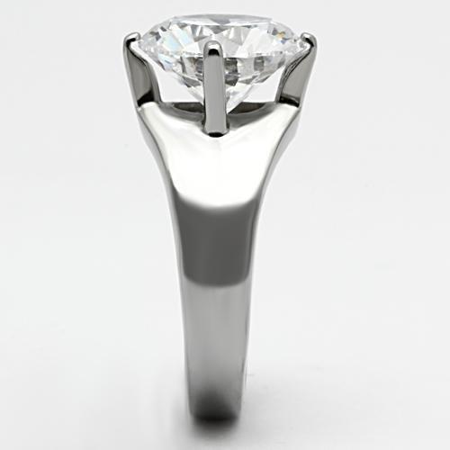 MATK999 - High polished (no plating) Stainless Steel Ring with AAA Grade CZ  in Clear