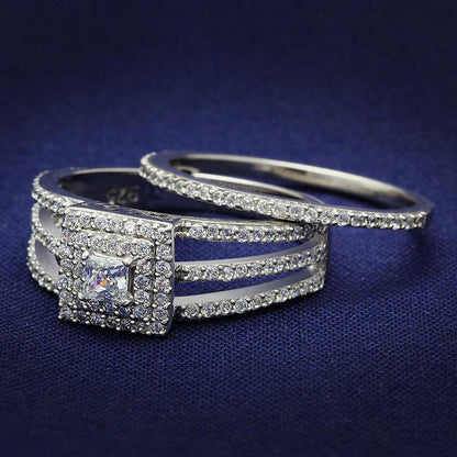 MATS003 - Rhodium 925 Sterling Silver Ring with AAA Grade CZ  in Clear