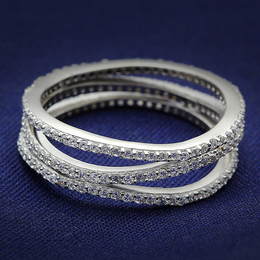 MATS006 - Rhodium 925 Sterling Silver Ring with AAA Grade CZ  in Clear
