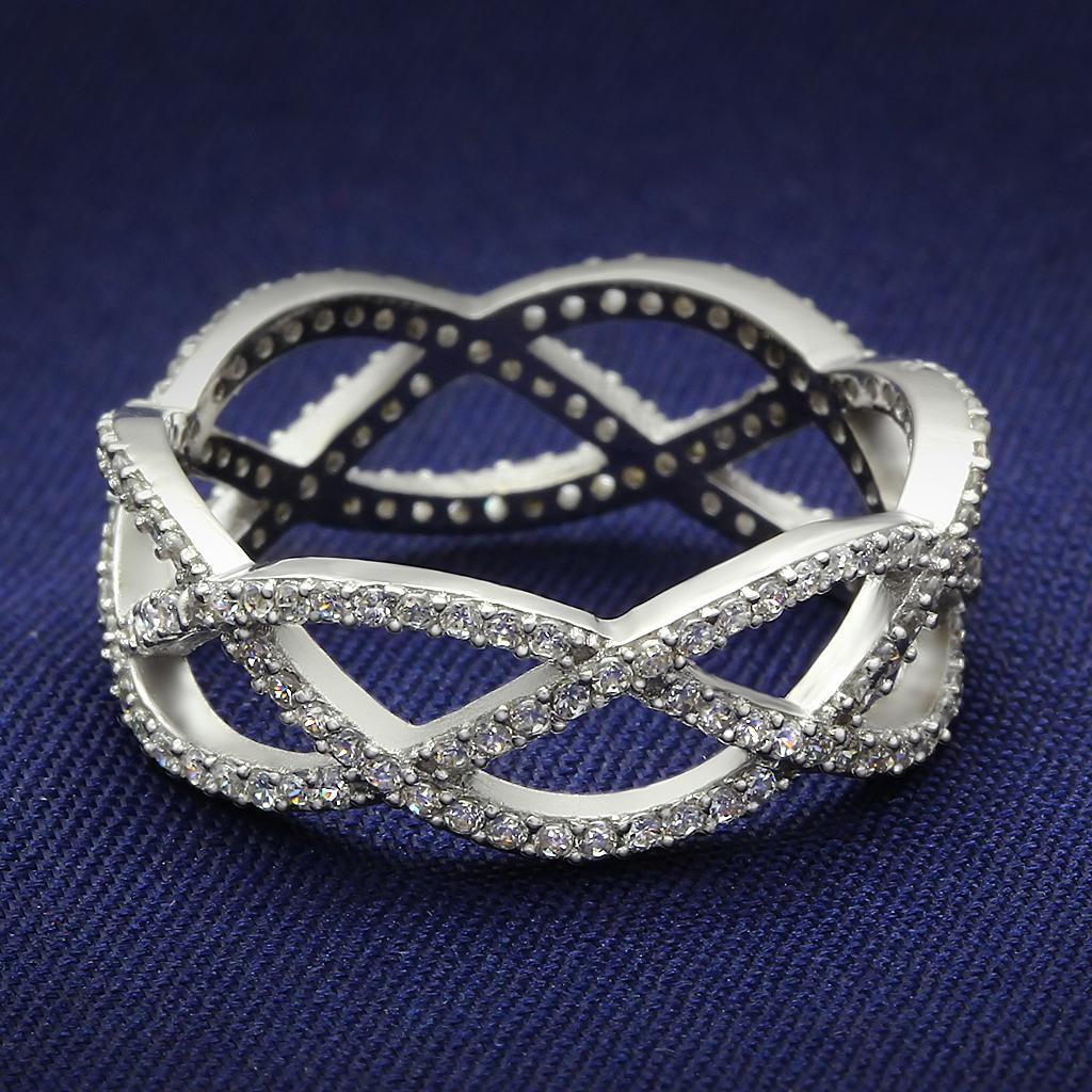 MATS007 - Rhodium 925 Sterling Silver Ring with AAA Grade CZ  in Clear