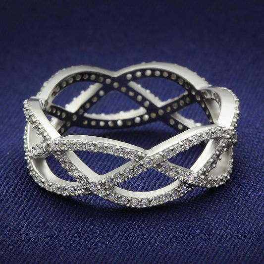 MATS007 - Rhodium 925 Sterling Silver Ring with AAA Grade CZ  in Clear