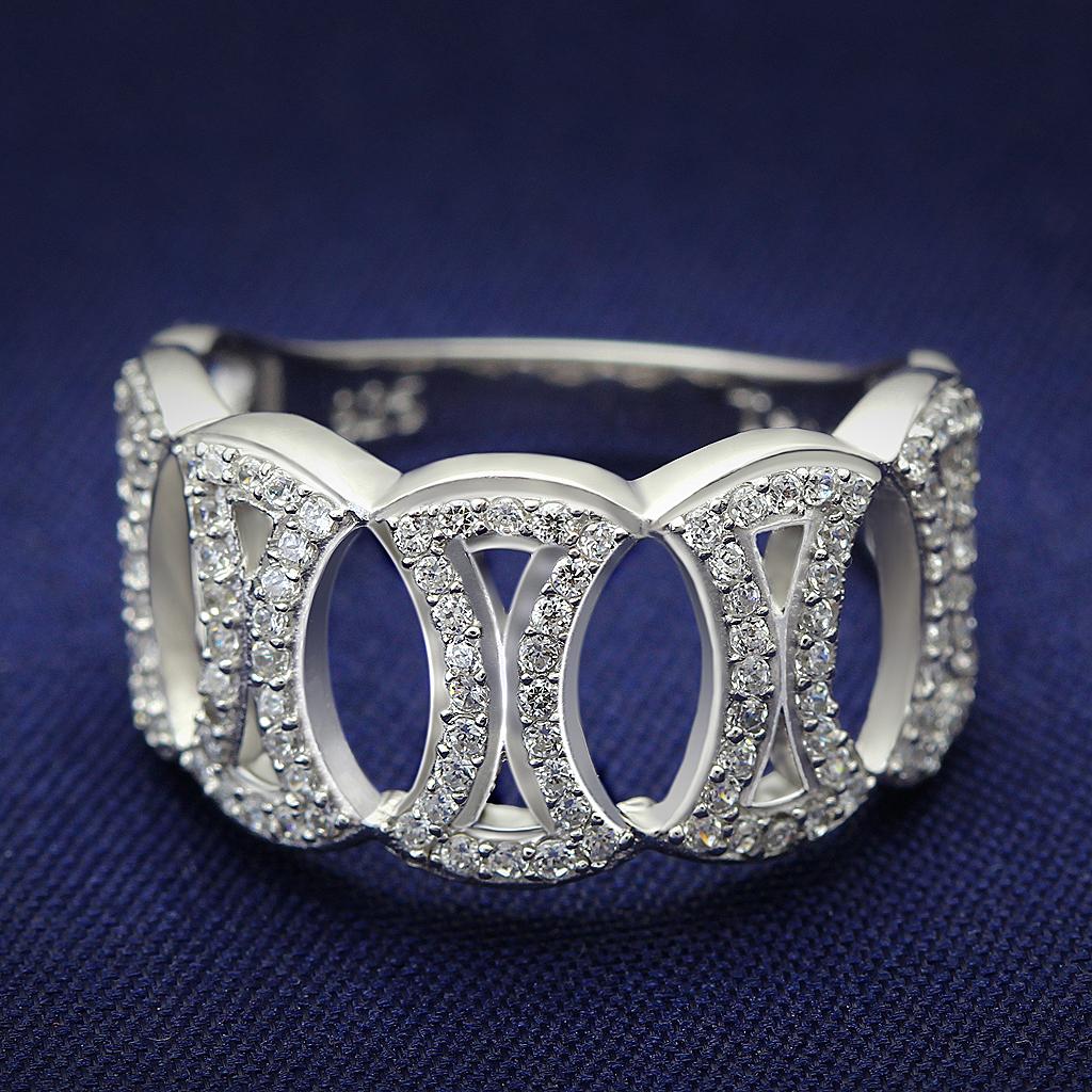 MATS009 - Rhodium 925 Sterling Silver Ring with AAA Grade CZ  in Clear