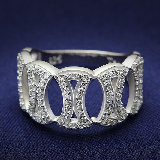 MATS009 - Rhodium 925 Sterling Silver Ring with AAA Grade CZ  in Clear