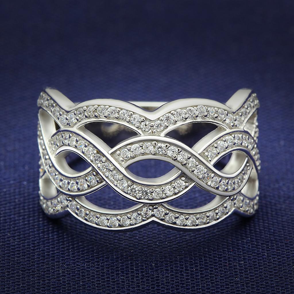 MATS010 - Rhodium 925 Sterling Silver Ring with AAA Grade CZ  in Clear