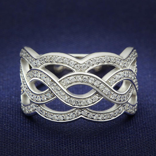 MATS010 - Rhodium 925 Sterling Silver Ring with AAA Grade CZ  in Clear