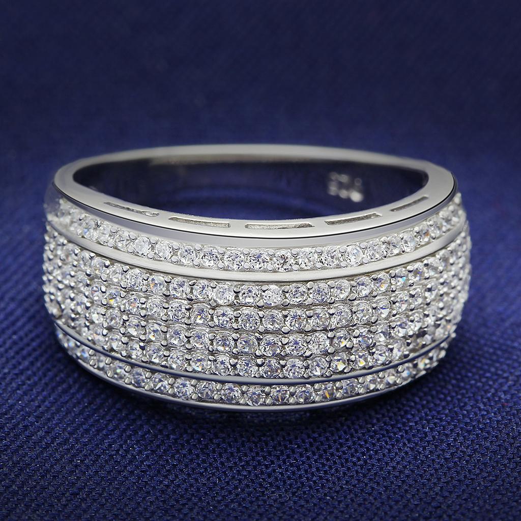 MATS012 - Rhodium 925 Sterling Silver Ring with AAA Grade CZ  in Clear