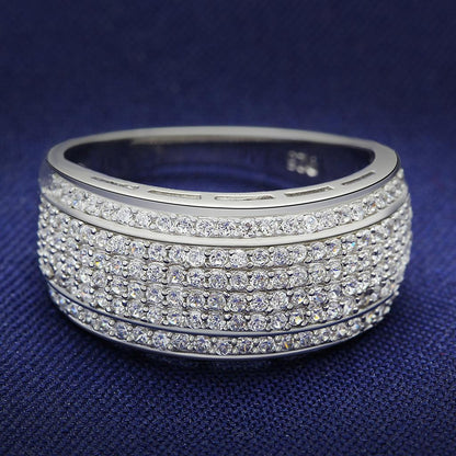 MATS012 - Rhodium 925 Sterling Silver Ring with AAA Grade CZ  in Clear