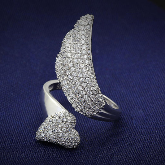 MATS014 - Rhodium 925 Sterling Silver Ring with AAA Grade CZ  in Clear