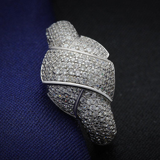 MATS016 - Rhodium 925 Sterling Silver Ring with AAA Grade CZ  in Clear