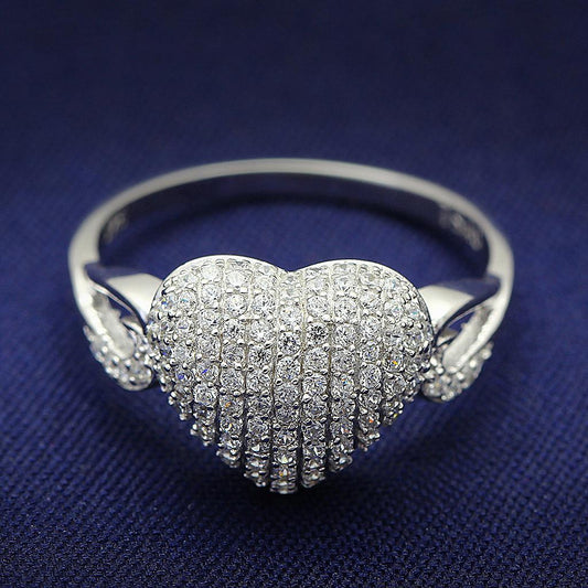 MATS017 - Rhodium 925 Sterling Silver Ring with AAA Grade CZ  in Clear
