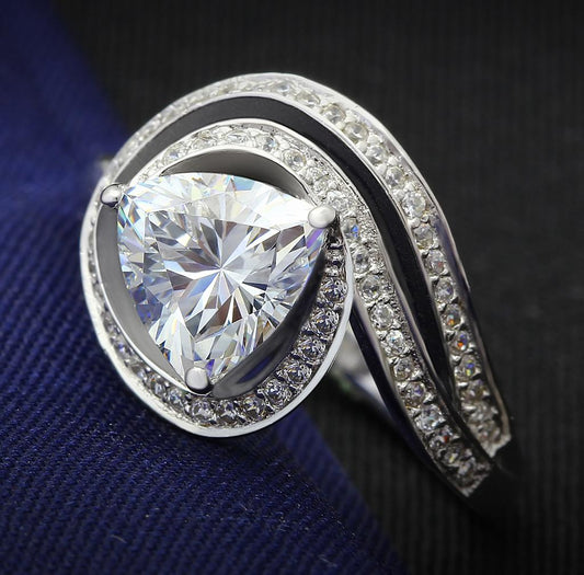 MATS020 - Rhodium 925 Sterling Silver Ring with AAA Grade CZ  in Clear