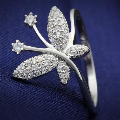 MATS021 - Rhodium 925 Sterling Silver Ring with AAA Grade CZ  in Clear