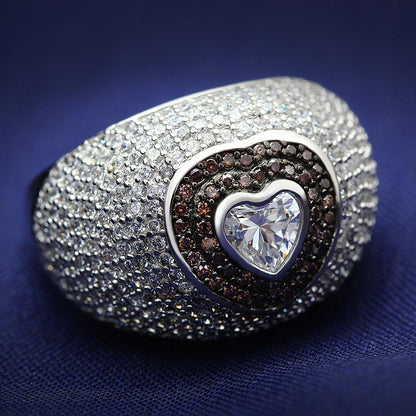 MATS022 - Rhodium + Ruthenium 925 Sterling Silver Ring with AAA Grade CZ  in Brown
