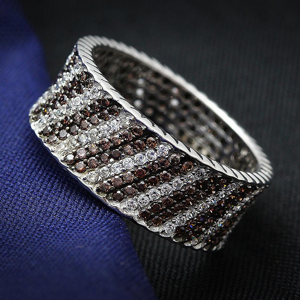 MATS023 - Rhodium + Ruthenium 925 Sterling Silver Ring with AAA Grade CZ  in Brown