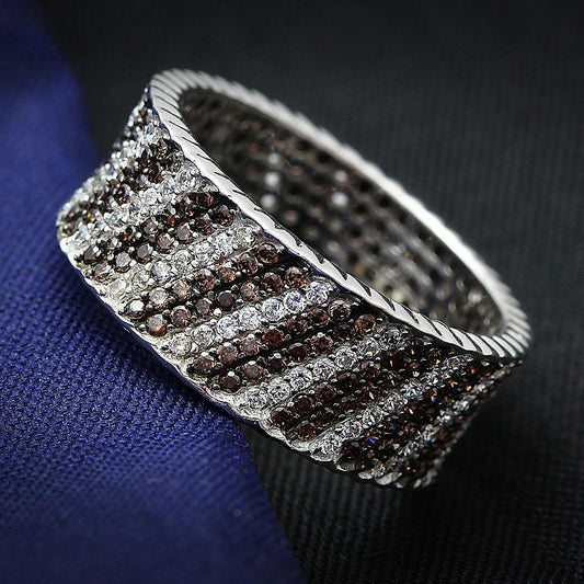 MATS023 - Rhodium + Ruthenium 925 Sterling Silver Ring with AAA Grade CZ  in Brown