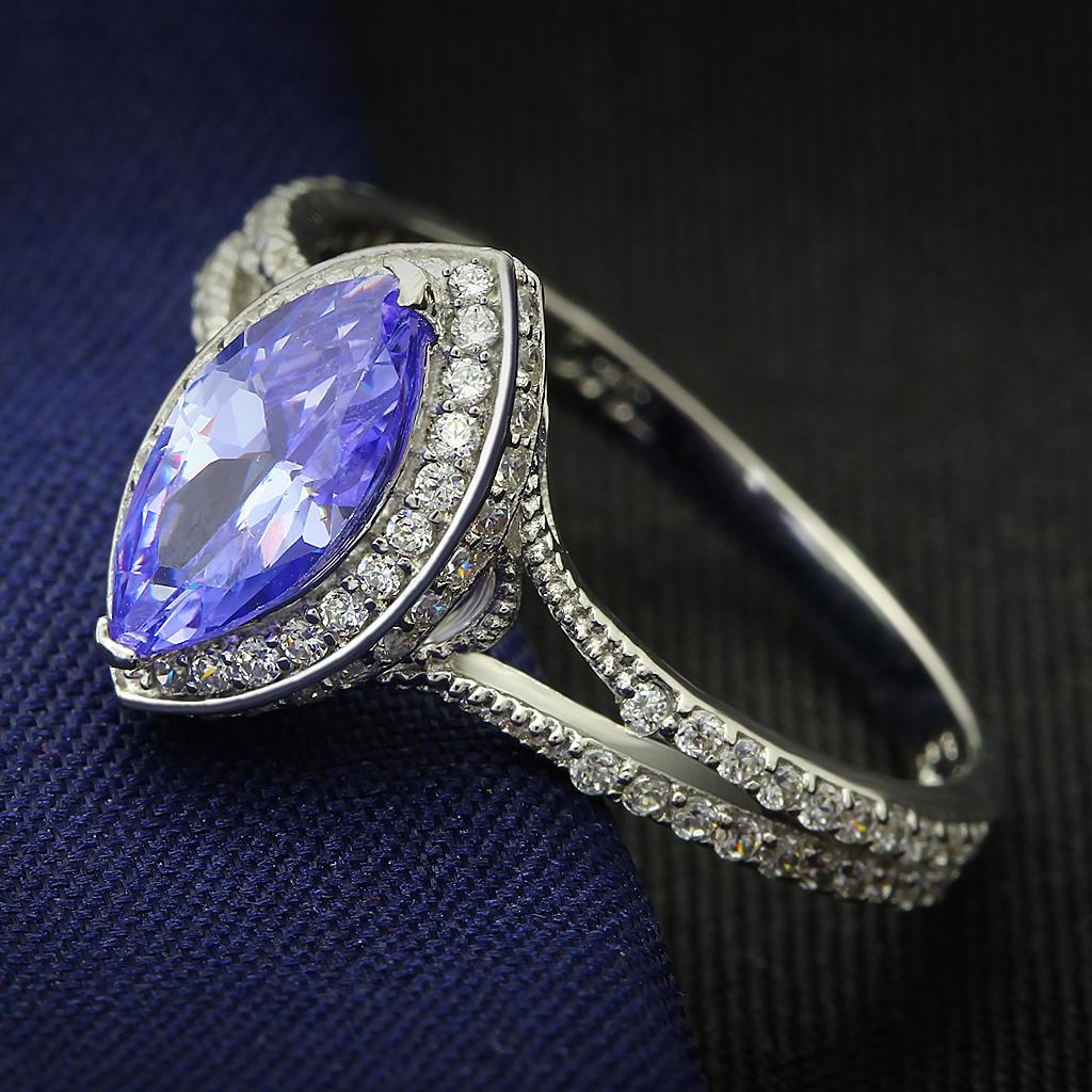 MATS024 - Rhodium 925 Sterling Silver Ring with AAA Grade CZ  in Tanzanite