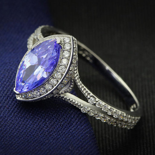 MATS024 - Rhodium 925 Sterling Silver Ring with AAA Grade CZ  in Tanzanite