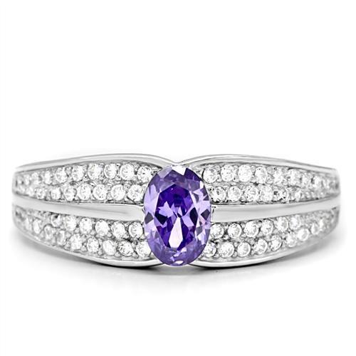 MATS025 - Rhodium 925 Sterling Silver Ring with AAA Grade CZ  in Tanzanite