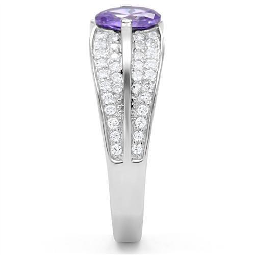 MATS025 - Rhodium 925 Sterling Silver Ring with AAA Grade CZ  in Tanzanite