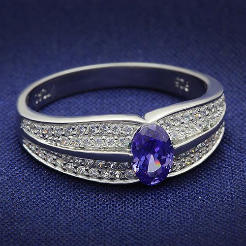 MATS025 - Rhodium 925 Sterling Silver Ring with AAA Grade CZ  in Tanzanite