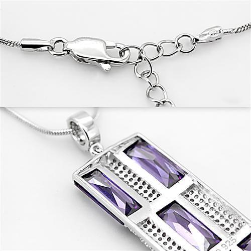 MATS026 - Rhodium 925 Sterling Silver Chain Pendant with AAA Grade CZ  in Amethyst