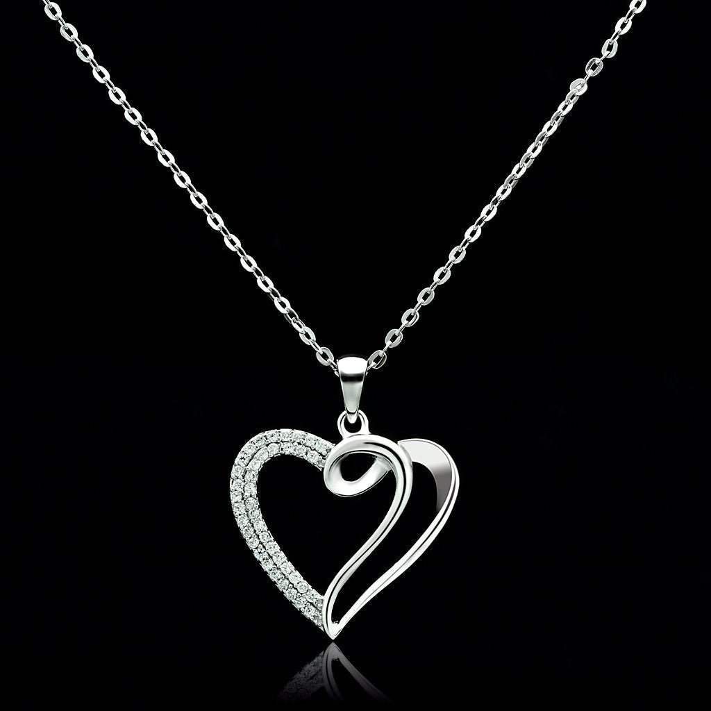 MATS035 - Rhodium 925 Sterling Silver Necklace with AAA Grade CZ  in Clear