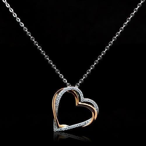MATS037 - Rose Gold + Rhodium 925 Sterling Silver Necklace with AAA Grade CZ  in Clear