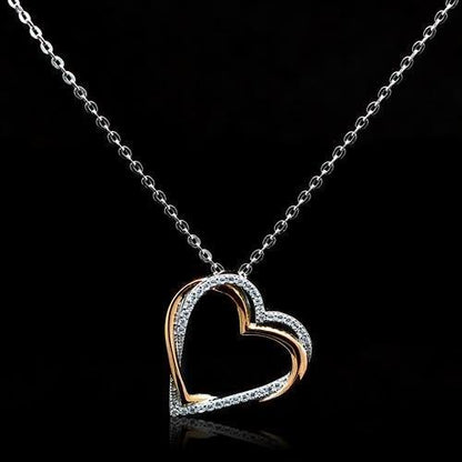 MATS037 - Rose Gold + Rhodium 925 Sterling Silver Necklace with AAA Grade CZ  in Clear