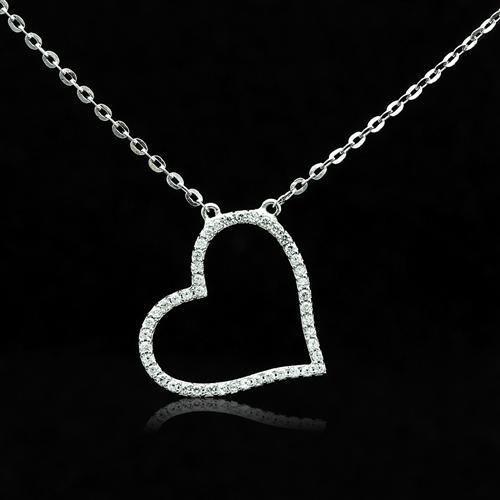 MATS039 - Rhodium 925 Sterling Silver Chain Pendant with AAA Grade CZ  in Clear