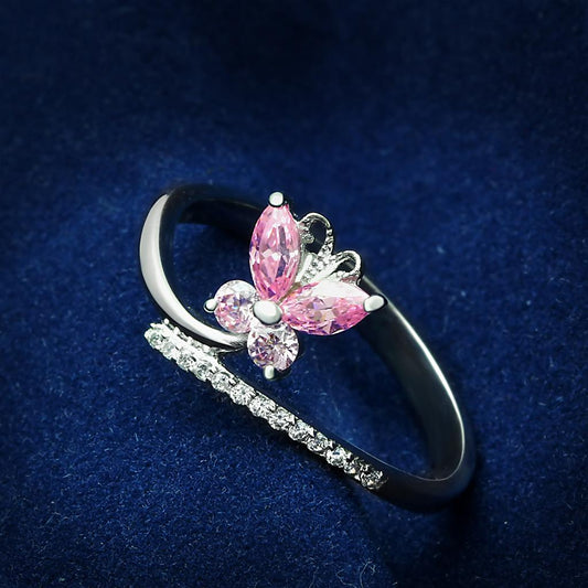MATS042 - Rhodium 925 Sterling Silver Ring with AAA Grade CZ  in Light Rose