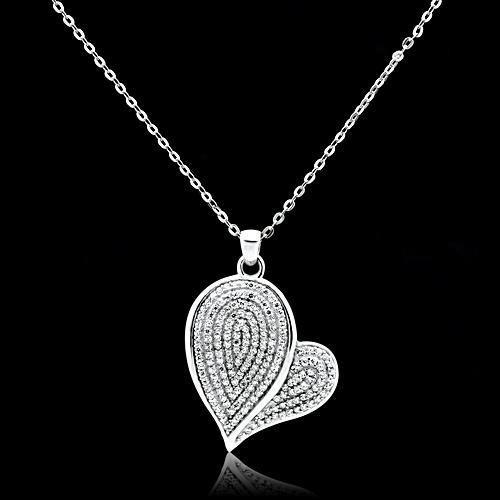 MATS048 - Rhodium 925 Sterling Silver Chain Pendant with AAA Grade CZ  in Clear