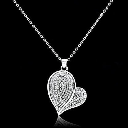 MATS048 - Rhodium 925 Sterling Silver Chain Pendant with AAA Grade CZ  in Clear