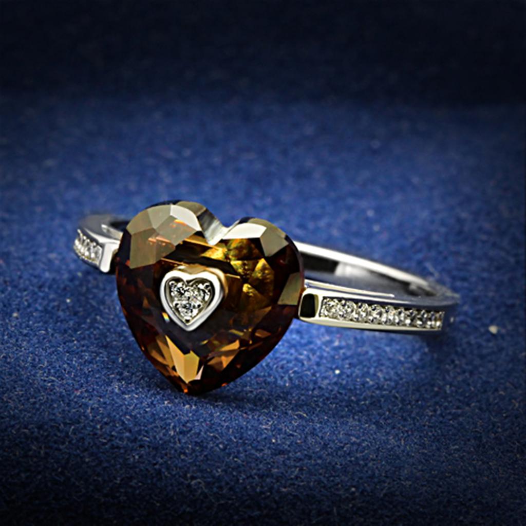 MATS051 - Rhodium 925 Sterling Silver Ring with AAA Grade CZ  in Brown