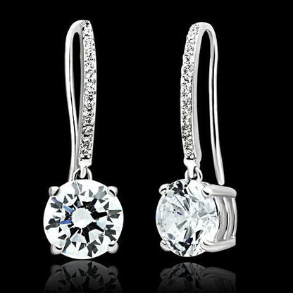 MATS052 - Rhodium 925 Sterling Silver Earrings with AAA Grade CZ  in Clear