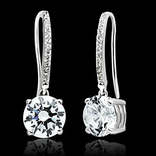 MATS052 - Rhodium 925 Sterling Silver Earrings with AAA Grade CZ  in Clear