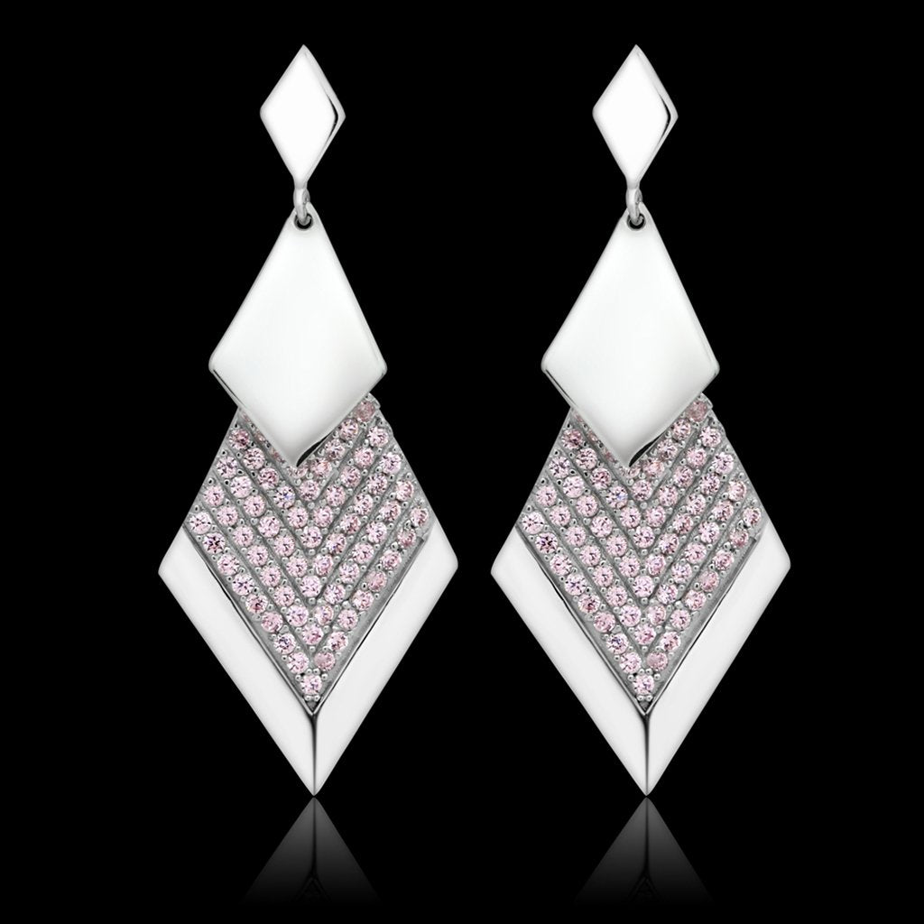 MATS053 - Rhodium 925 Sterling Silver Earrings with AAA Grade CZ  in Rose