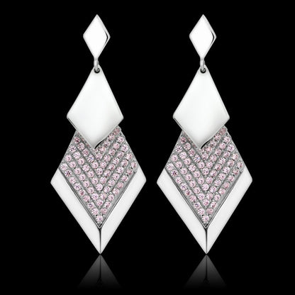 MATS053 - Rhodium 925 Sterling Silver Earrings with AAA Grade CZ  in Rose