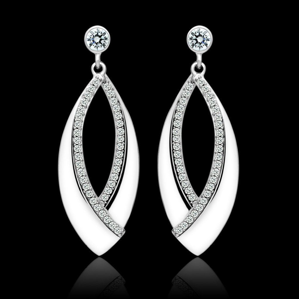MATS054 - Rhodium 925 Sterling Silver Earrings with AAA Grade CZ  in Clear