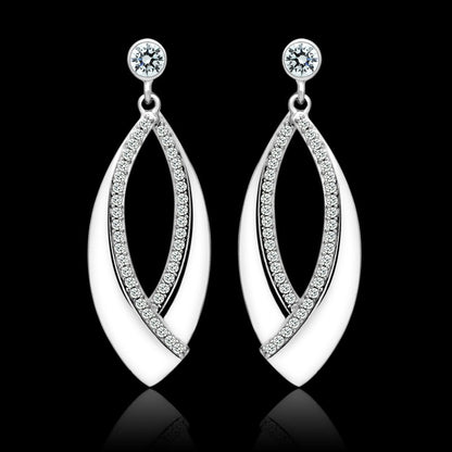 MATS054 - Rhodium 925 Sterling Silver Earrings with AAA Grade CZ  in Clear