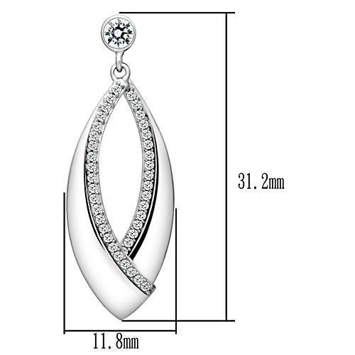 MATS054 - Rhodium 925 Sterling Silver Earrings with AAA Grade CZ  in Clear