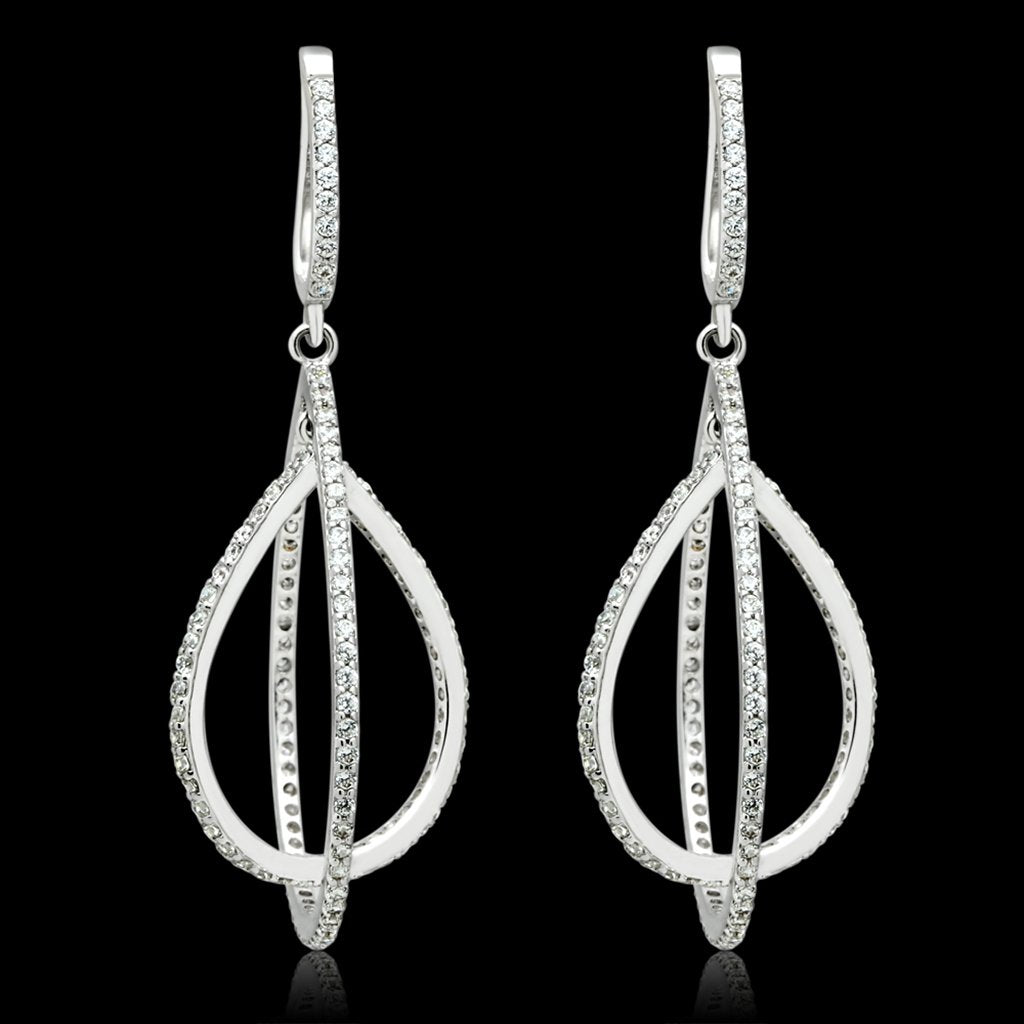 MATS055 - Rhodium 925 Sterling Silver Earrings with AAA Grade CZ  in Clear