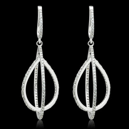 MATS055 - Rhodium 925 Sterling Silver Earrings with AAA Grade CZ  in Clear