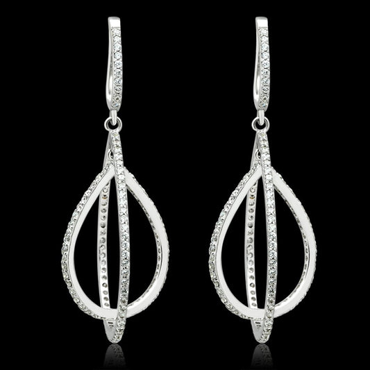 MATS055 - Rhodium 925 Sterling Silver Earrings with AAA Grade CZ  in Clear