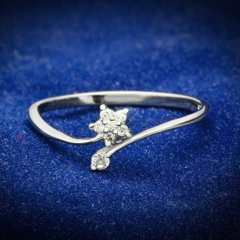 MATS056 - Rhodium 925 Sterling Silver Ring with AAA Grade CZ  in Clear